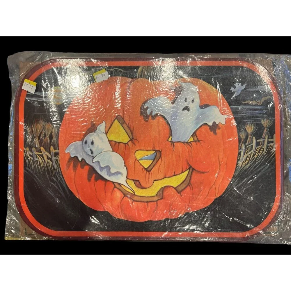Vintage Cardstock Placemats Set of‎ 8 With Pumpkins, Ghosts & Spiders 17” X 11”